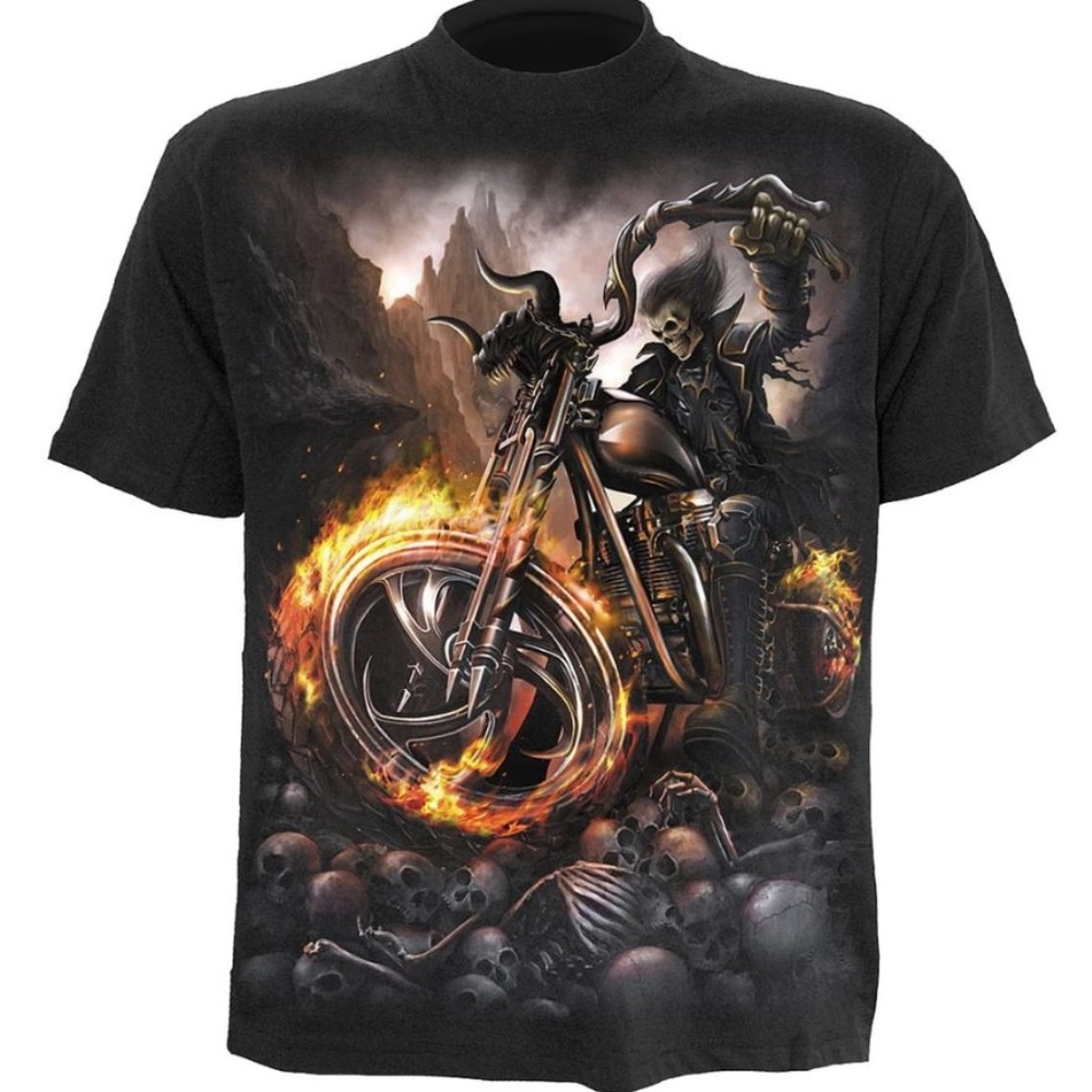 wheels of fire gothic skull mens biker shirt new